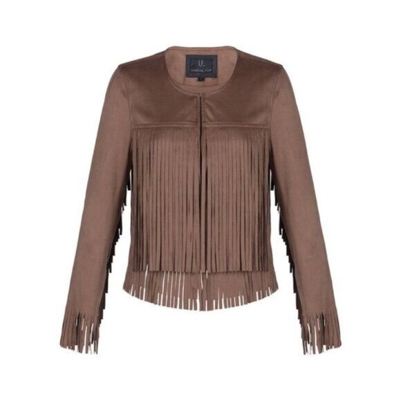 Unreal Fur Anthropologie Elu Double Layered Fringed Suede Jacket Black Small